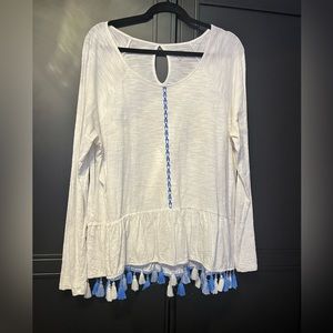 Crown & Ivy Blue & White Top with Tassels, XL